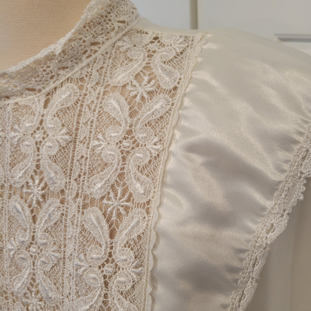 SAN ANDRE VINTAGE 80S VICTORIAN CREAM BLOUSE NEO EDWARDIAN LACY BLOUSE Size 10 - Picture 9 of 15